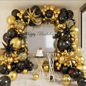 SET DE GLOBOS ARCO XL NEGRO Y ORO LA707 145 UNIDADES